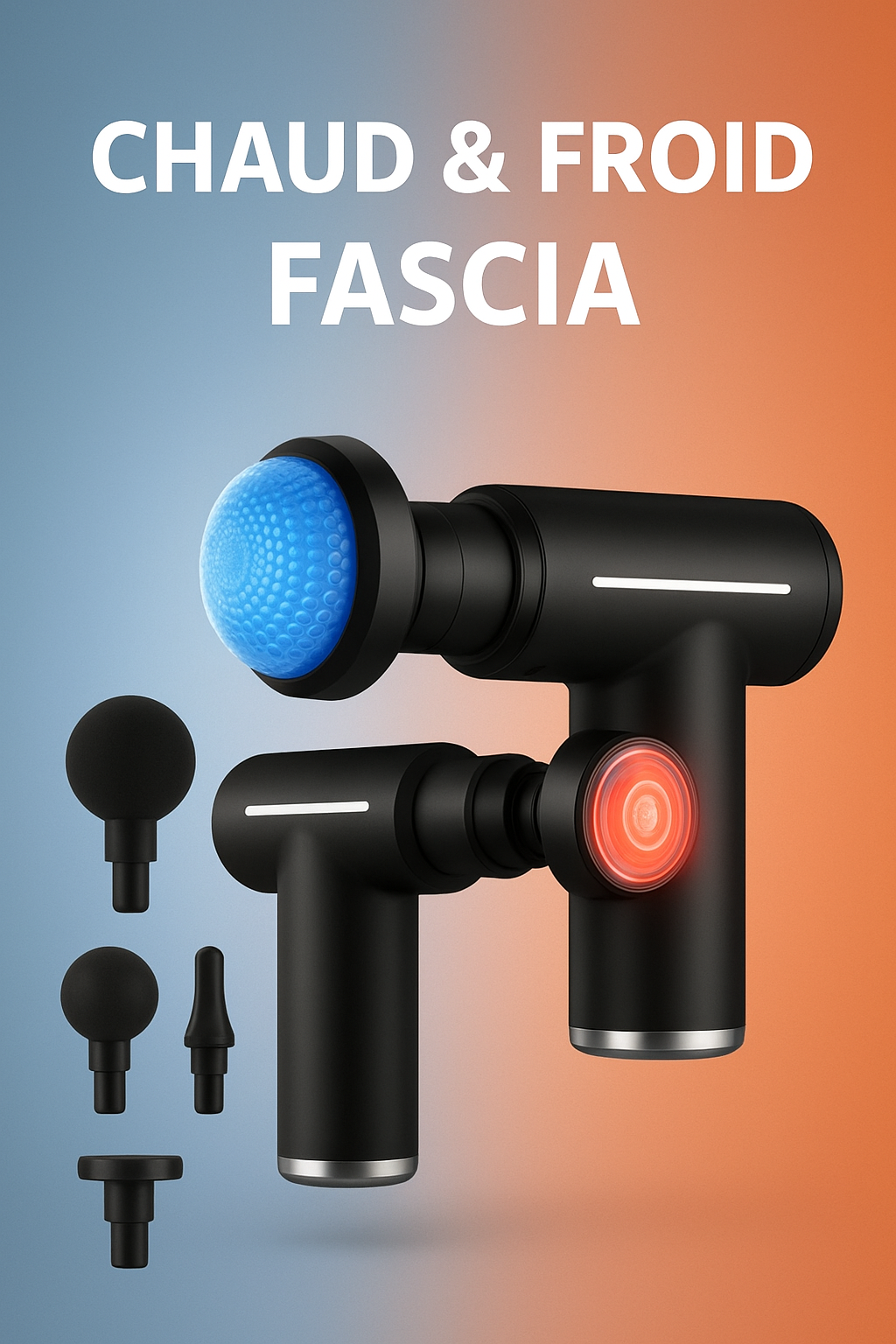 Pistolet de massage musculaire professionnel – Relaxation, récupération, 6 têtes, compresses chaud/froid