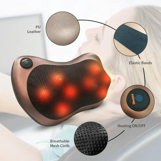 Coussin de Massage Électrique Shiatsu – Nuque, Dos, Taille et Corps, avec Chaleur, Utilisable à la Maison ou en Voiture
