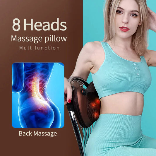 Coussin de Massage Électrique Shiatsu – Nuque, Dos, Taille et Corps, avec Chaleur, Utilisable à la Maison ou en Voiture