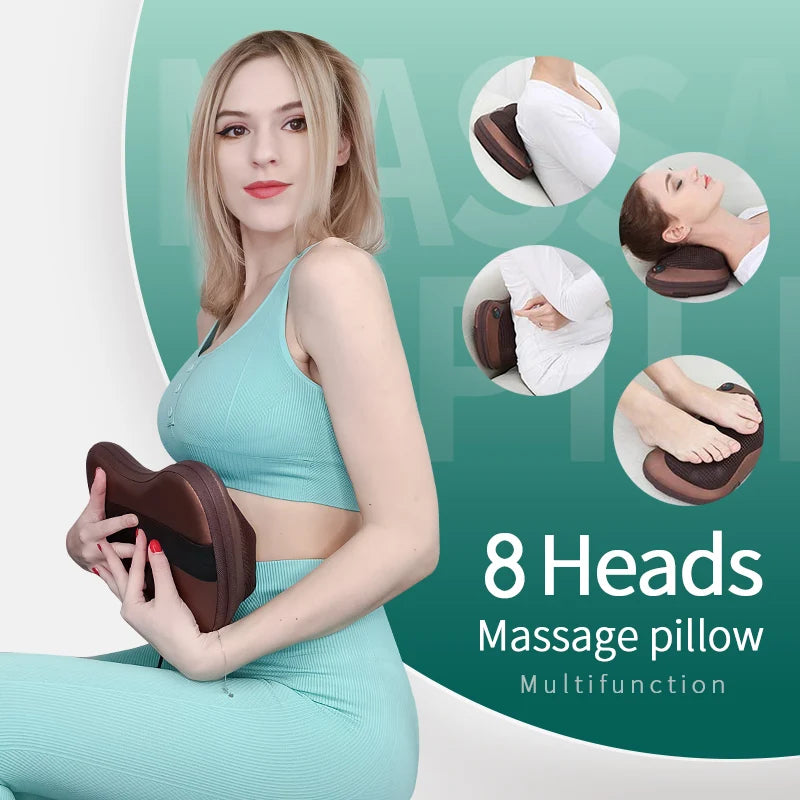 Coussin de Massage Électrique Shiatsu – Nuque, Dos, Taille et Corps, avec Chaleur, Utilisable à la Maison ou en Voiture