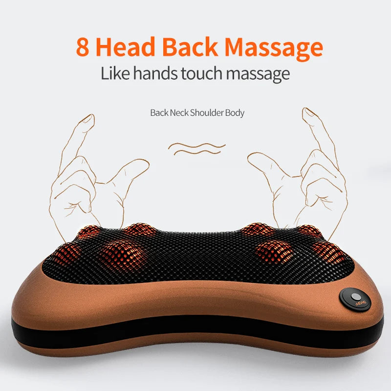 Coussin de Massage Électrique Shiatsu – Nuque, Dos, Taille et Corps, avec Chaleur, Utilisable à la Maison ou en Voiture