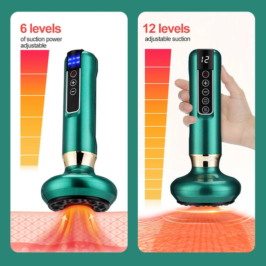 Appareil de Massage Électrique 6/12 Niveaux – Ventouse, Gua Sha, Chauffant, Anti-Cellulite & Santé