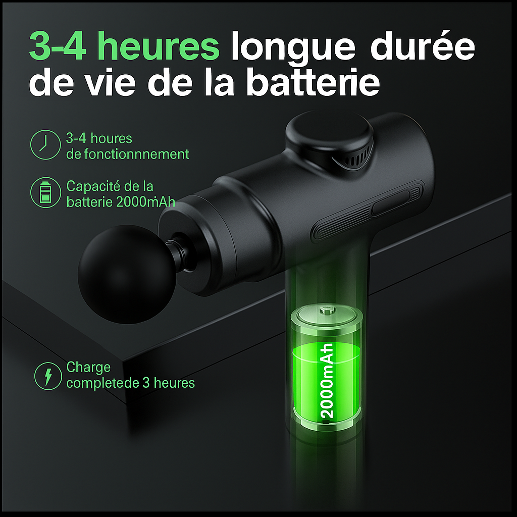 Pistolet de Massage Musculaire – Soulagement Profond avec 8 Têtes Interchangeables pour le Corps