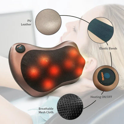 Coussin de Massage Électrique Shiatsu – Nuque, Dos, Taille et Corps, avec Chaleur, Utilisable à la Maison ou en Voiture